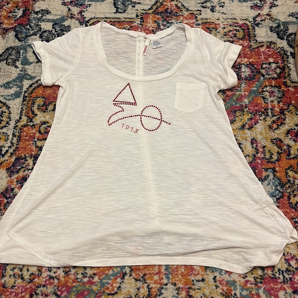 Delta Sigma Theta Sorority Inc DST White top with red sequin letters